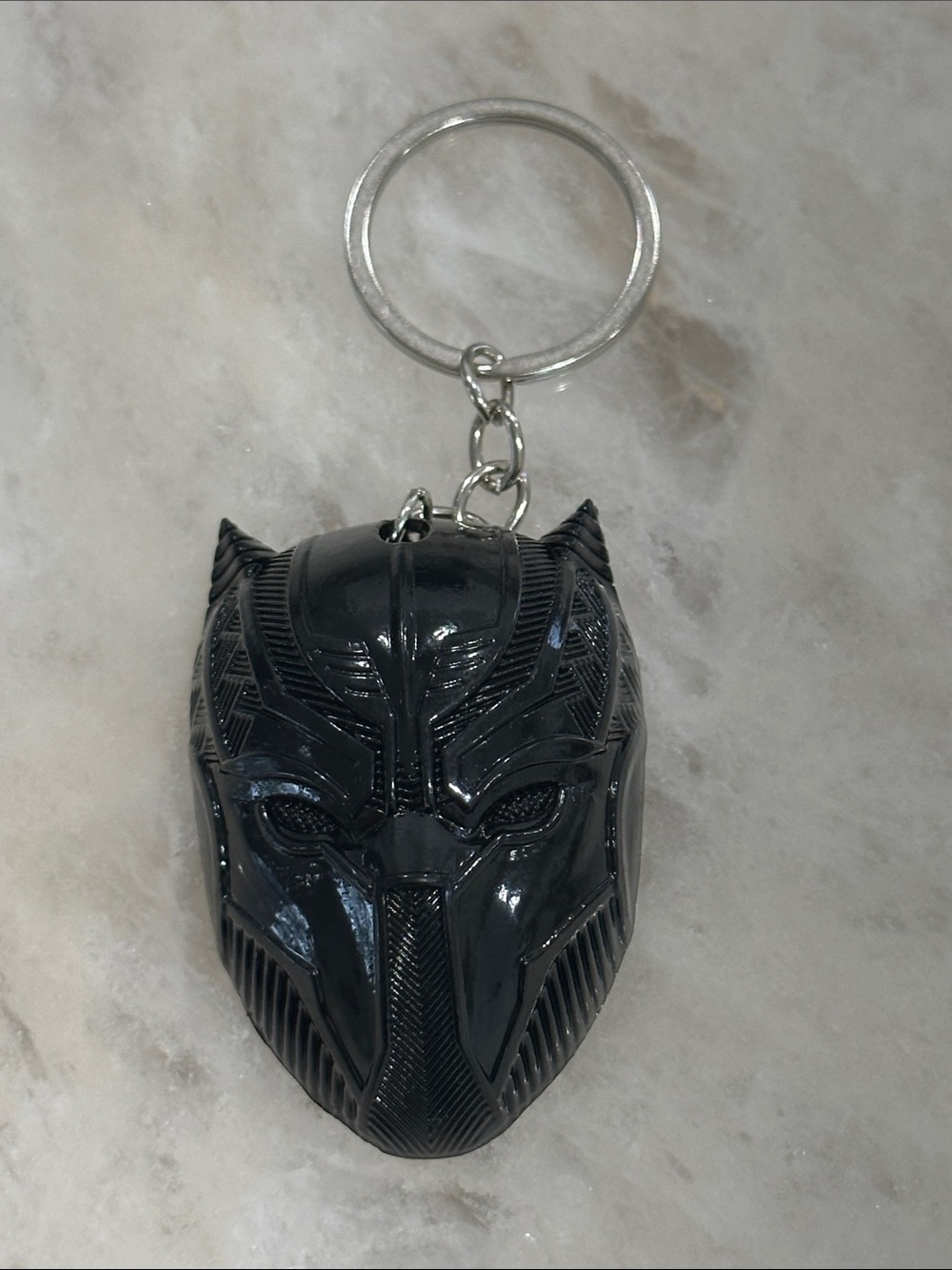 Black Panther Mask Keychain - Black Keyring Accessory